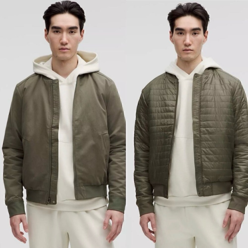 Lululemon‎ Switch Over Reversible Bomber Jacket Mens Medium Army Green Quilted